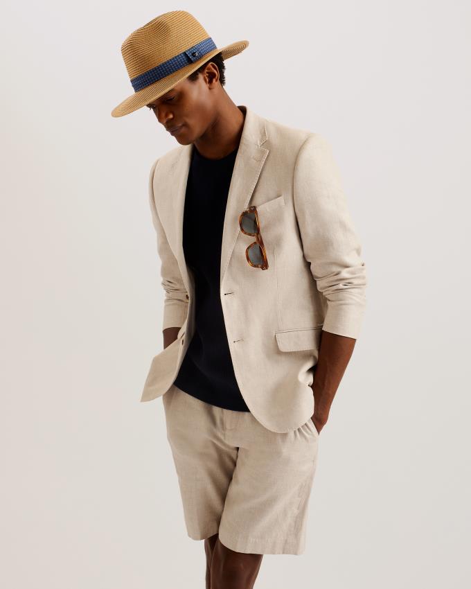 Chapeau Ted Baker Woven Fedora With Printed Trim Beige Homme | CKF-48138228